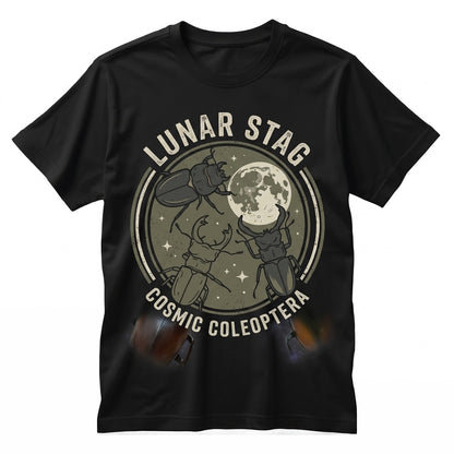 Three Stag Beetle Vintage Moon Graphic Insect Lovers Funny Meme Retro Oversized Washed Apparel Unisex TShirt