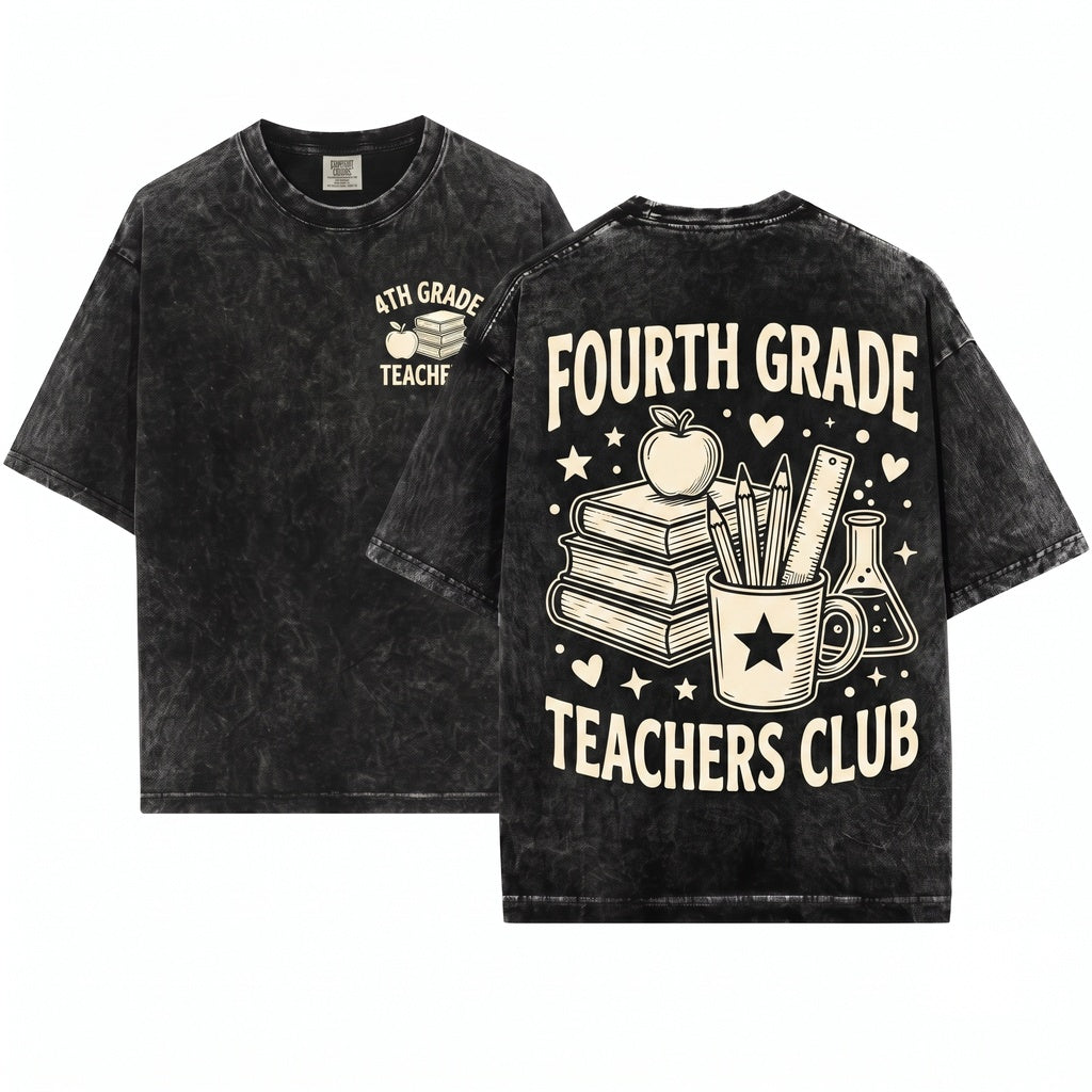 Fourth Grade Elementary Teacher Classroom Spirit Educator Club Graphic Gift Apparel Unisex Wash T-Shirt