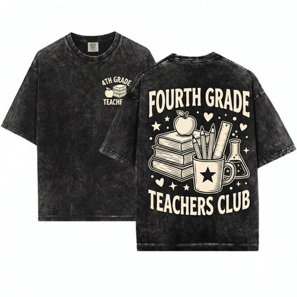 Fourth Grade Elementary Teacher Classroom Spirit Educator Club Graphic Gift Apparel Unisex Wash T-Shirt