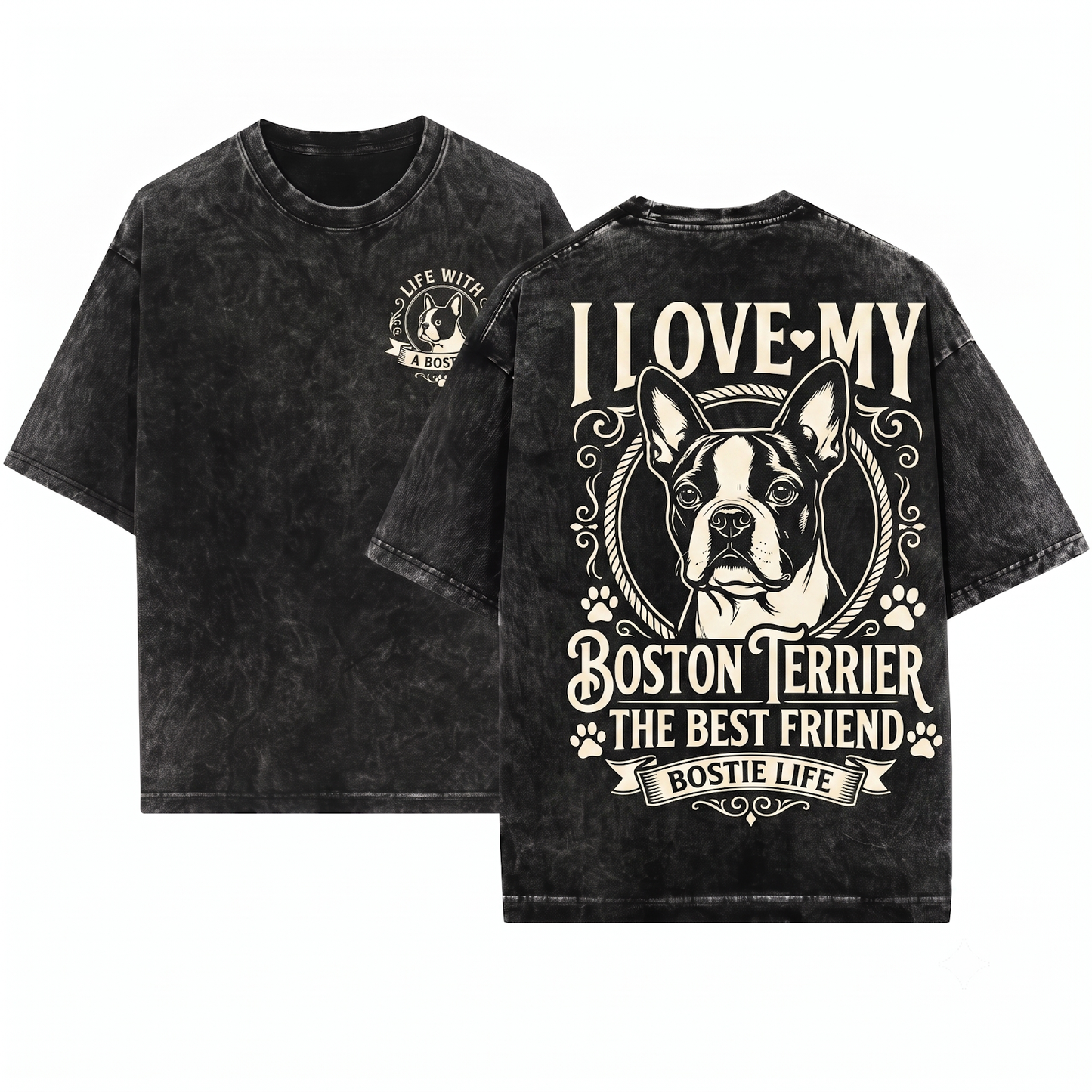 Boston Terrier Graphic Tee - Boston Mom Vintage Dog Dad Gift Unisex Heavyweight Garment-Dyed T-Shirt