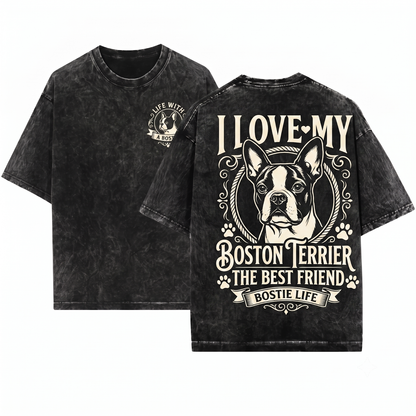 Boston Terrier Graphic Tee - Boston Mom Vintage Dog Dad Gift Unisex Heavyweight Garment-Dyed T-Shirt