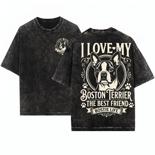 Boston Terrier Graphic Tee - Boston Mom Vintage Dog Dad Gift Unisex Heavyweight Garment-Dyed T-Shirt