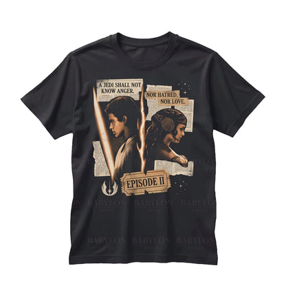 Vintage Attack of The Clones Anakin and Padme Movie Poster Graphic Sci-Fi Prequel World Trip Fan Apparel Unisex TShirt