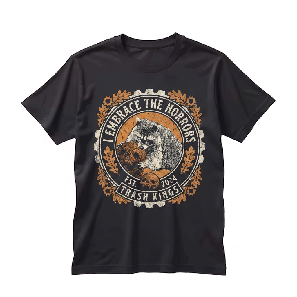 I Embrace The Horrors Vintage Japanese Raccoon Tanuki Sarcastic Meme Graphic Retro Novelty Unisex TShirt