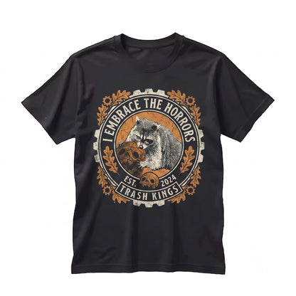 I Embrace The Horrors Vintage Japanese Raccoon Tanuki Sarcastic Meme Graphic Retro Novelty Unisex TShirt
