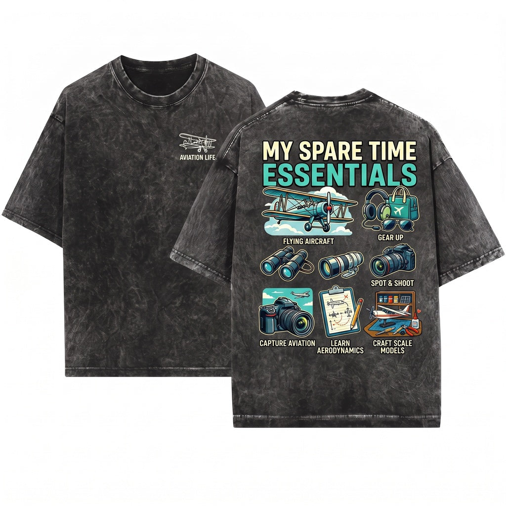 Pilot Things I Do In My Spare Time Aviation Lover Gift Airplane Hobbies Plane Spotting Model Builder Unisex Wash T-Shirt