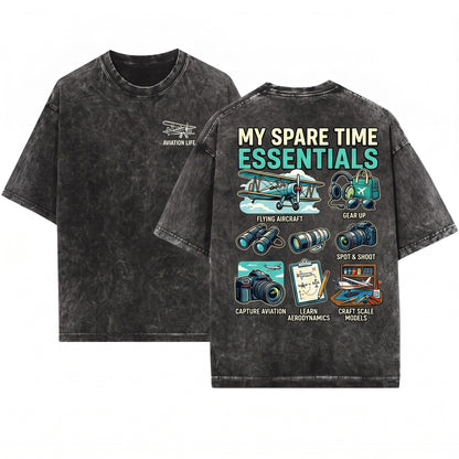 Pilot Things I Do In My Spare Time Aviation Lover Gift Airplane Hobbies Plane Spotting Model Builder Unisex Wash T-Shirt