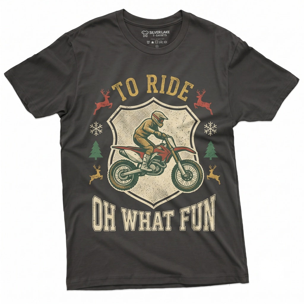 Oh What Fun It Is To Ride Christmas Motorsport Biker Motorcycle Rider Graphic Holiday Gift Unisex TShirt