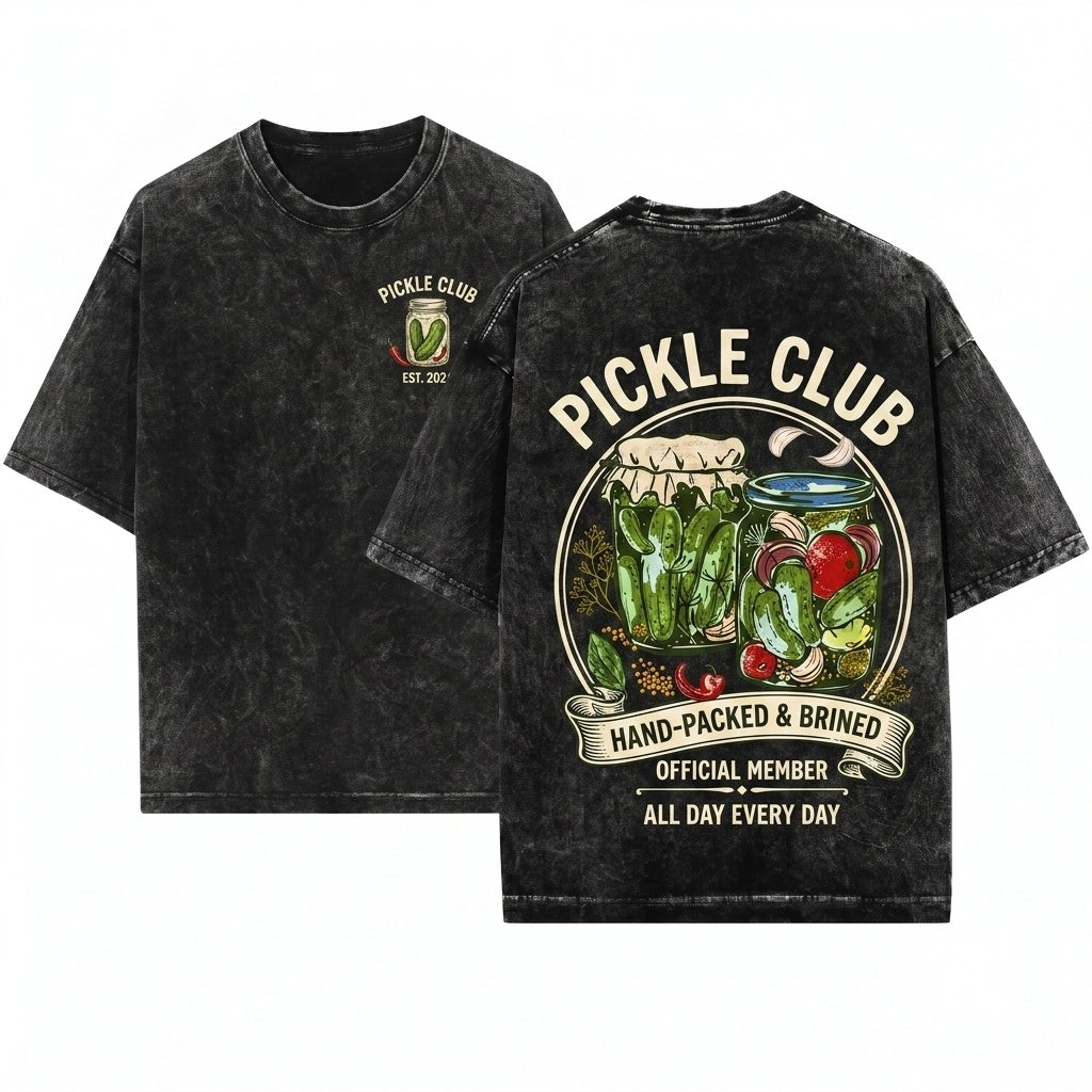 Pickle Club Funny Graphic Foodie Lover Gift Novelty Retro Apparel Unisex Wash T-Shirt
