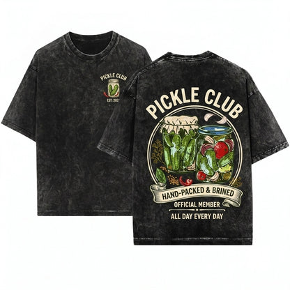 Pickle Club Funny Graphic Foodie Lover Gift Novelty Retro Apparel Unisex Wash T-Shirt