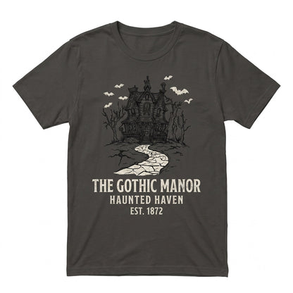 Retro Halloween Haunted House Front and Back Fall Autumn Bats Witches Skeleton Jack-O-Lanterns Unisex TShirt