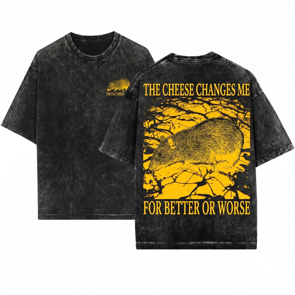 Let the Cheese Change Me Vintage Japanese Rat Graphic Novelty Apparel Unisex Wash T-Shirt