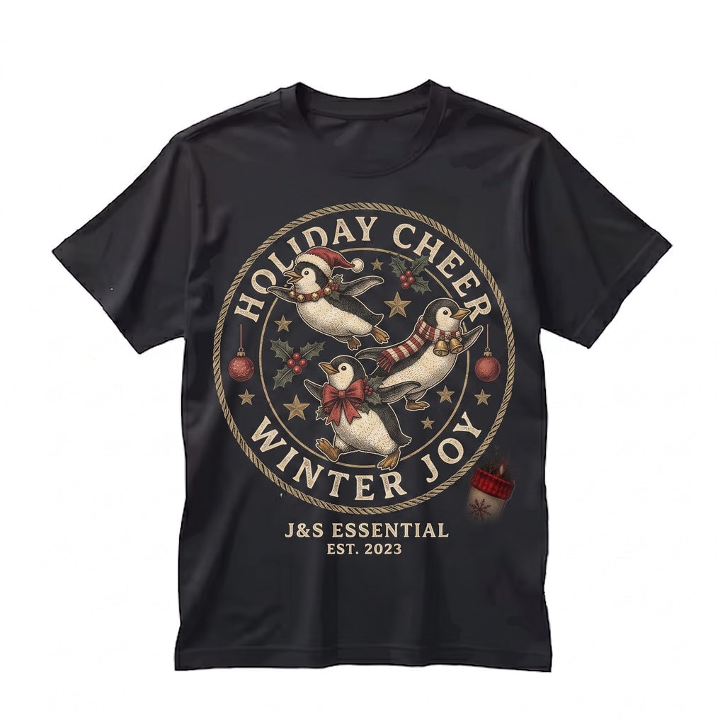 Festive Christmas Holiday Vintage Three Penguins Graphic Bird Lover Gift Unisex TShirt