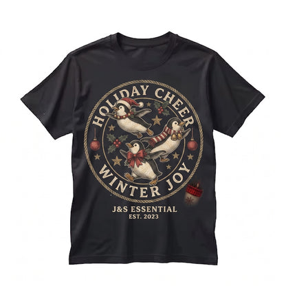 Festive Christmas Holiday Vintage Three Penguins Graphic Bird Lover Gift Unisex TShirt