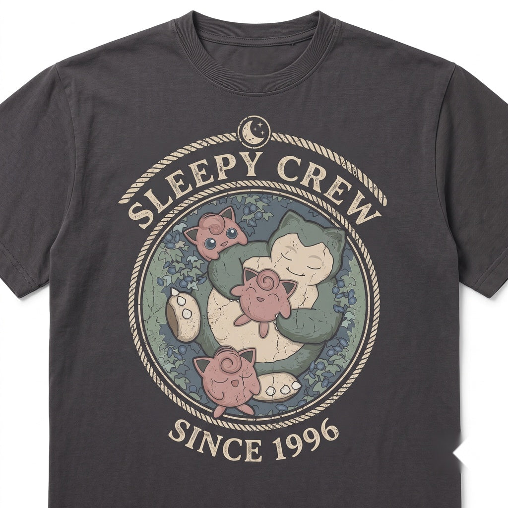 Vintage Snorlax Jigglypuff Cute Anime Washed Kawaii Cartoon Graphic Birthday Gift Boys Unisex TShirt