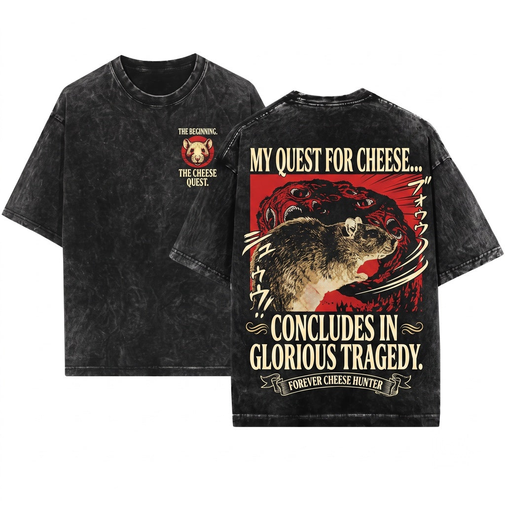 My Quest For Cheese Vintage Japanese Rat Graphic Unisex Wash T-Shirt