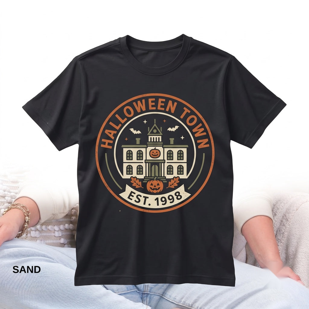 Vintage Witch CityVintage Spooky Town Est 1998 College Fall Cozy Halloween Apparel Graphic Unisex TShirt