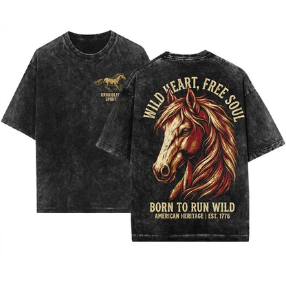 Vintage Wild Mustang Graphic Western Cowgirl Rustic Country Gift Unisex Wash T-Shirt