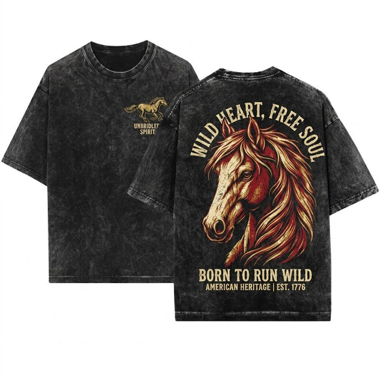 Vintage Wild Mustang Graphic Western Cowgirl Rustic Country Gift Unisex Wash T-Shirt
