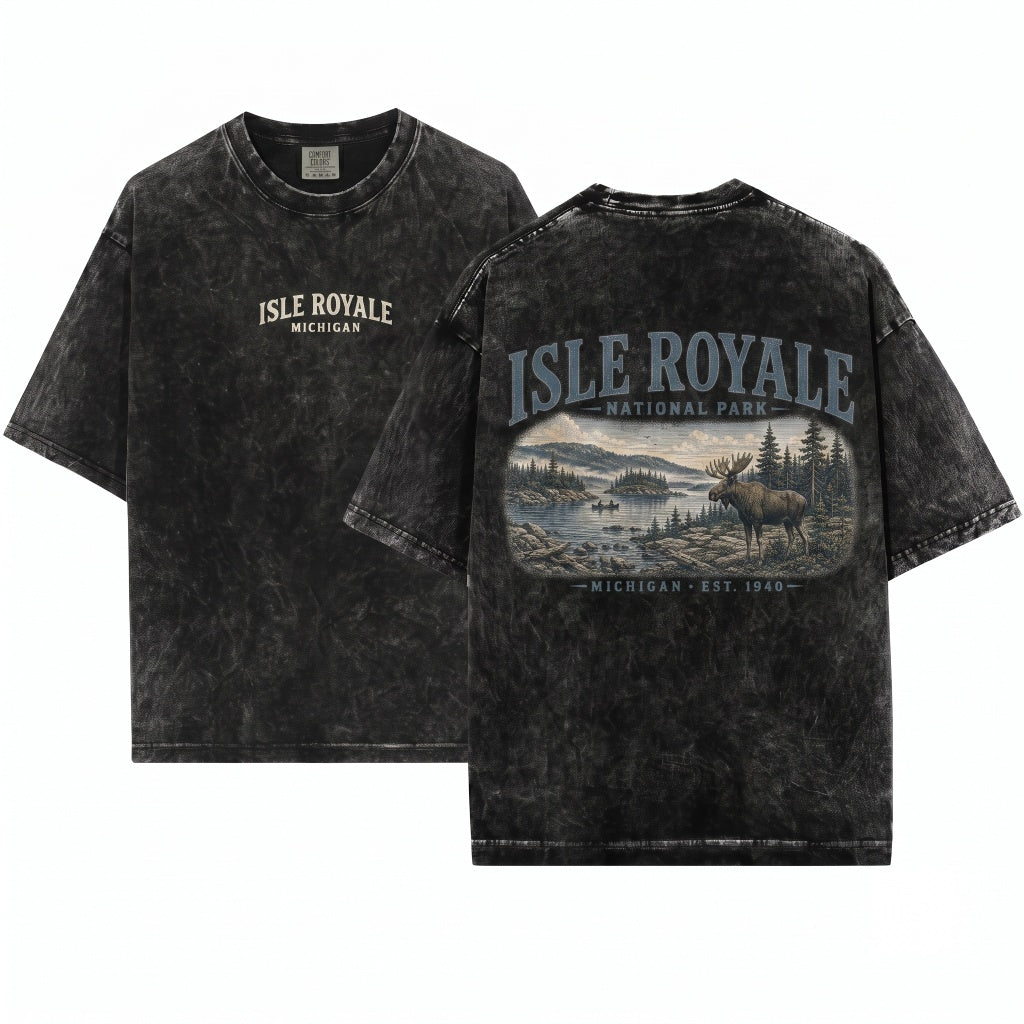 Vintage Isle Royale Michigan National Park Moose Nature Hiking Gift Unisex Wash T-Shirt