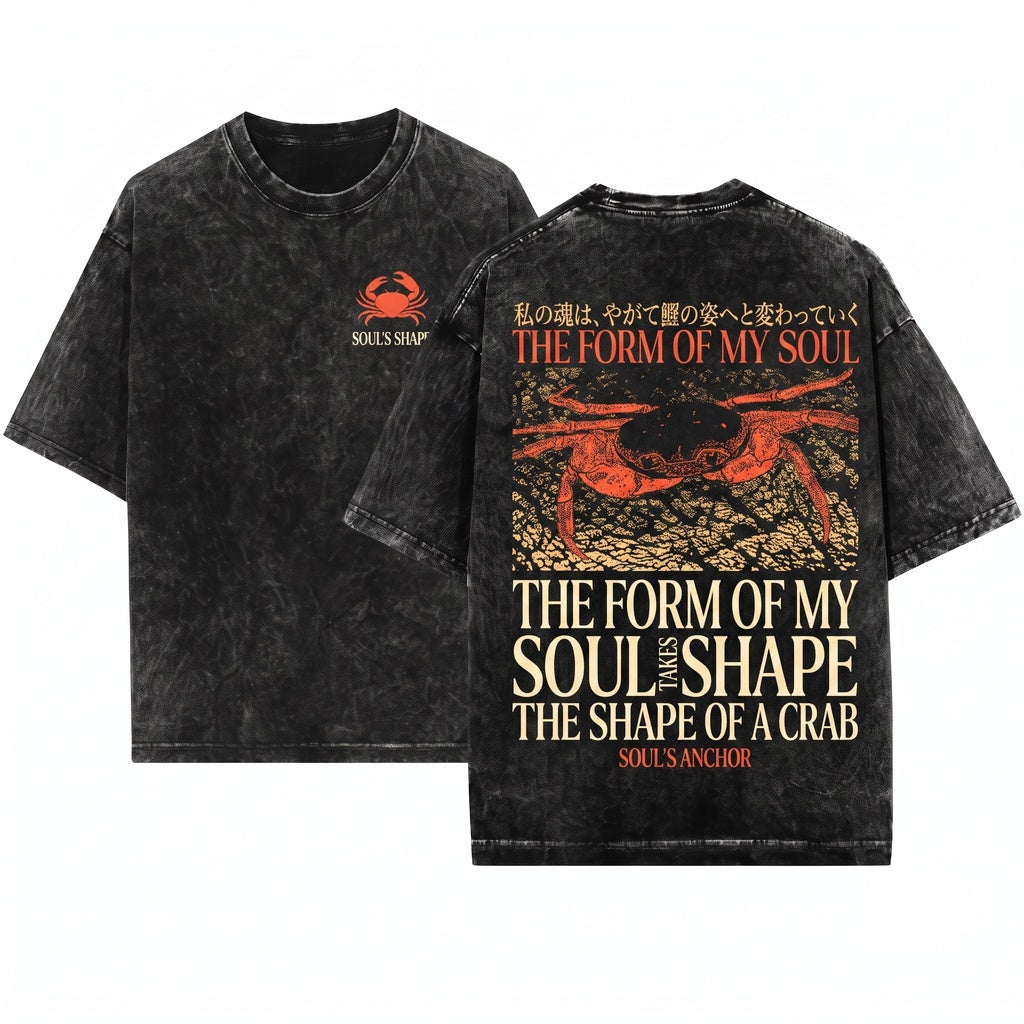 The Form of My Soul Funny Vintage Japanese Crab Graphic Apparel Unisex Wash T-Shirt