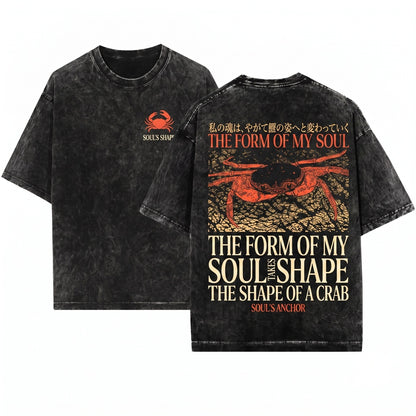 The Form of My Soul Funny Vintage Japanese Crab Graphic Apparel Unisex Wash T-Shirt