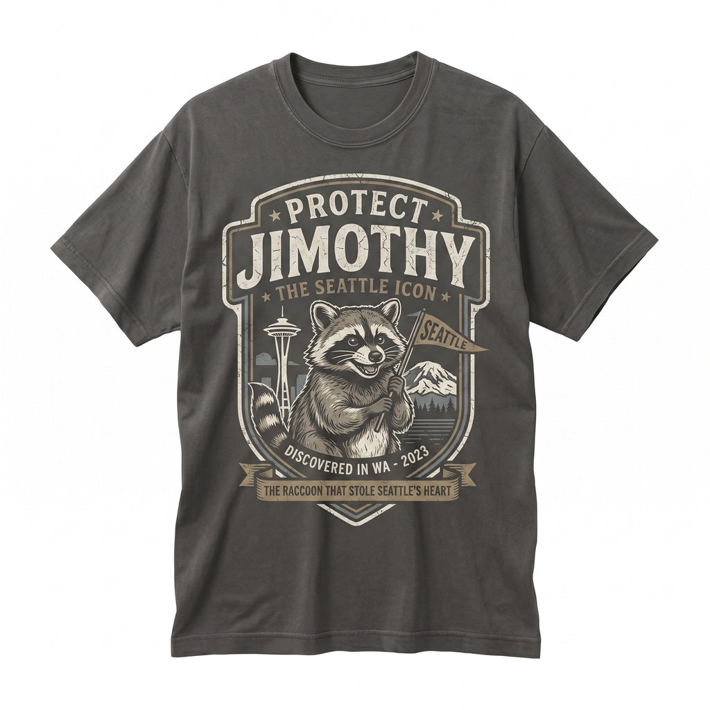 Protect Jimothy At All Costs Seattle Viral Raccoon Funny Round King Vintage Pacific Northwest Wildlife Graphic Unisex TShirt