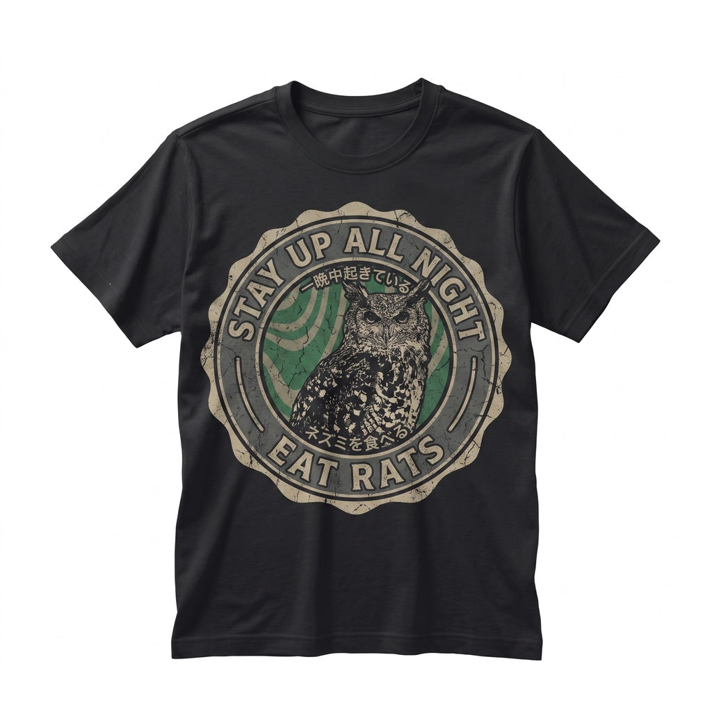 Stay Up All Night Owl Nocturnal Funny Graphic Insomnia Humor Cotton Unisex TShirt