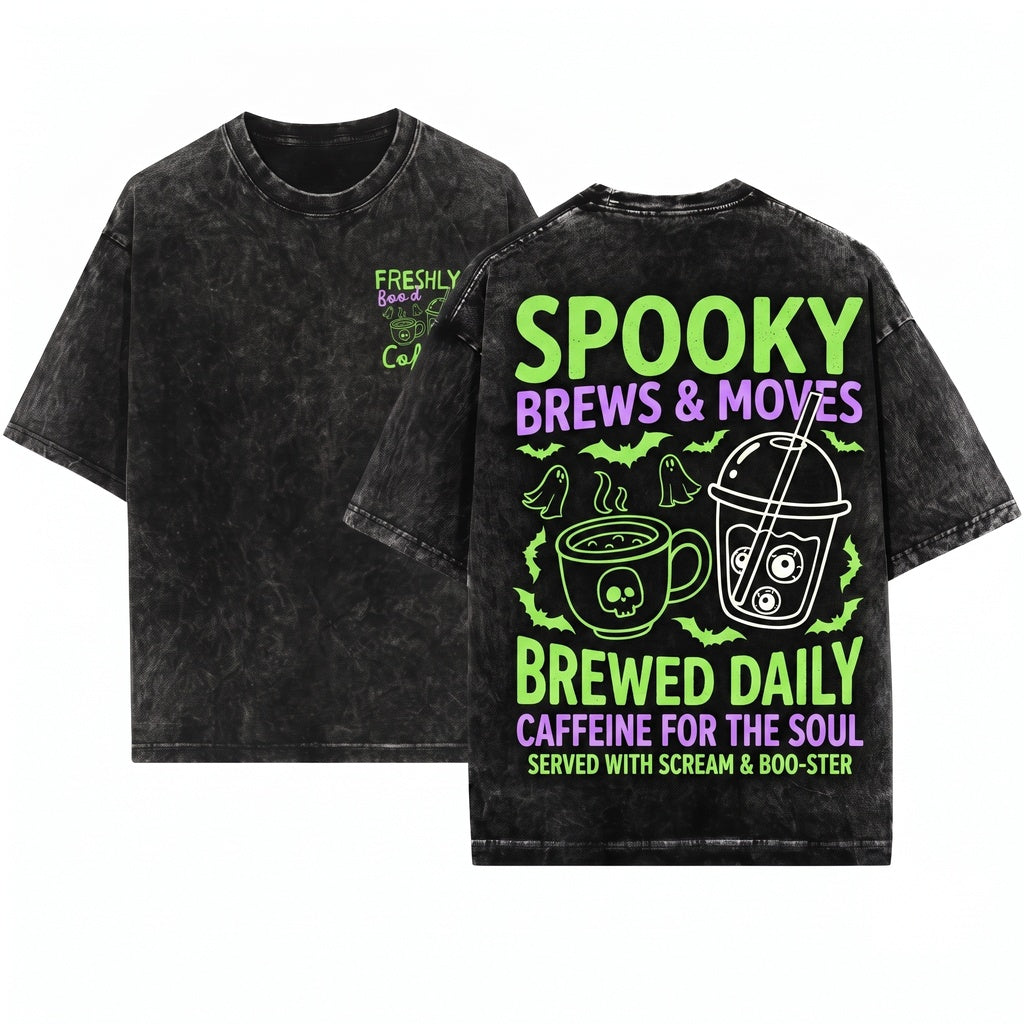 Halloween Spooky Season Cute Ghost Skeleton Pumpkin Spice Coffee Lover Gift Unisex Wash T-Shirt