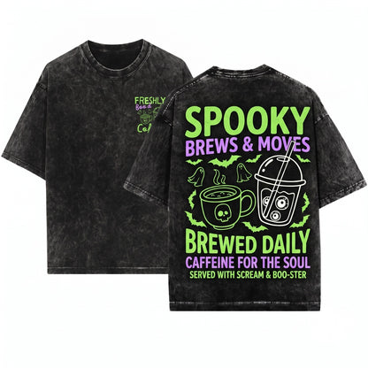 Halloween Spooky Season Cute Ghost Skeleton Pumpkin Spice Coffee Lover Gift Unisex Wash T-Shirt