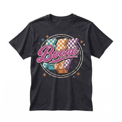 Boone Lightning Bolt Retro 80s Checkered Graphic Top Vintage Aesthetic Unisex TShirt