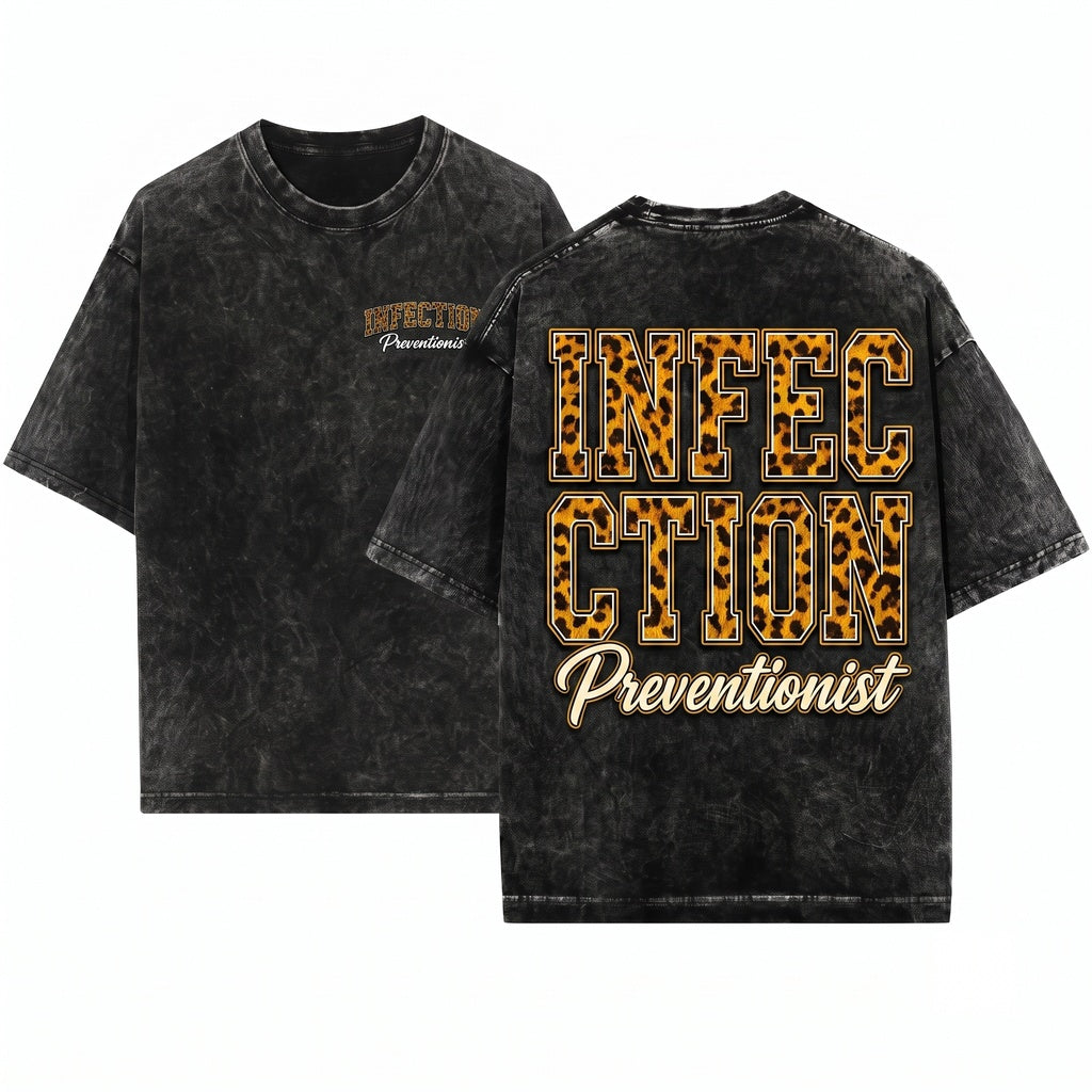 Infection Preventionist Leopard Print Collegiate Top, IP Nurse Graphic Apparel, Control Healthcare Worker Gift, Unisex Wash