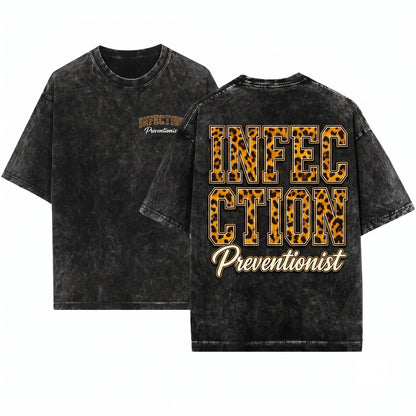 Infection Preventionist Leopard Print Collegiate Top, IP Nurse Graphic Apparel, Control Healthcare Worker Gift, Unisex Wash
