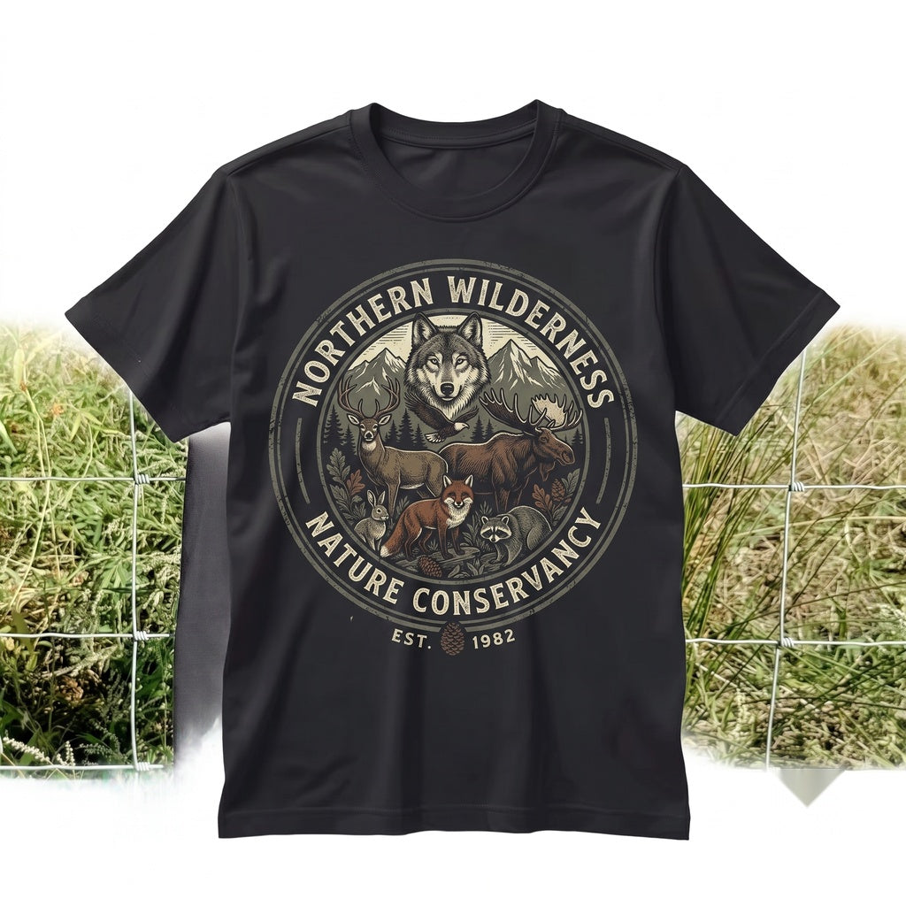 Vintage Woodland Forest Animals Graphic Top, Rustic Wilderness Nature Apparel Gift, Unisex TShirt