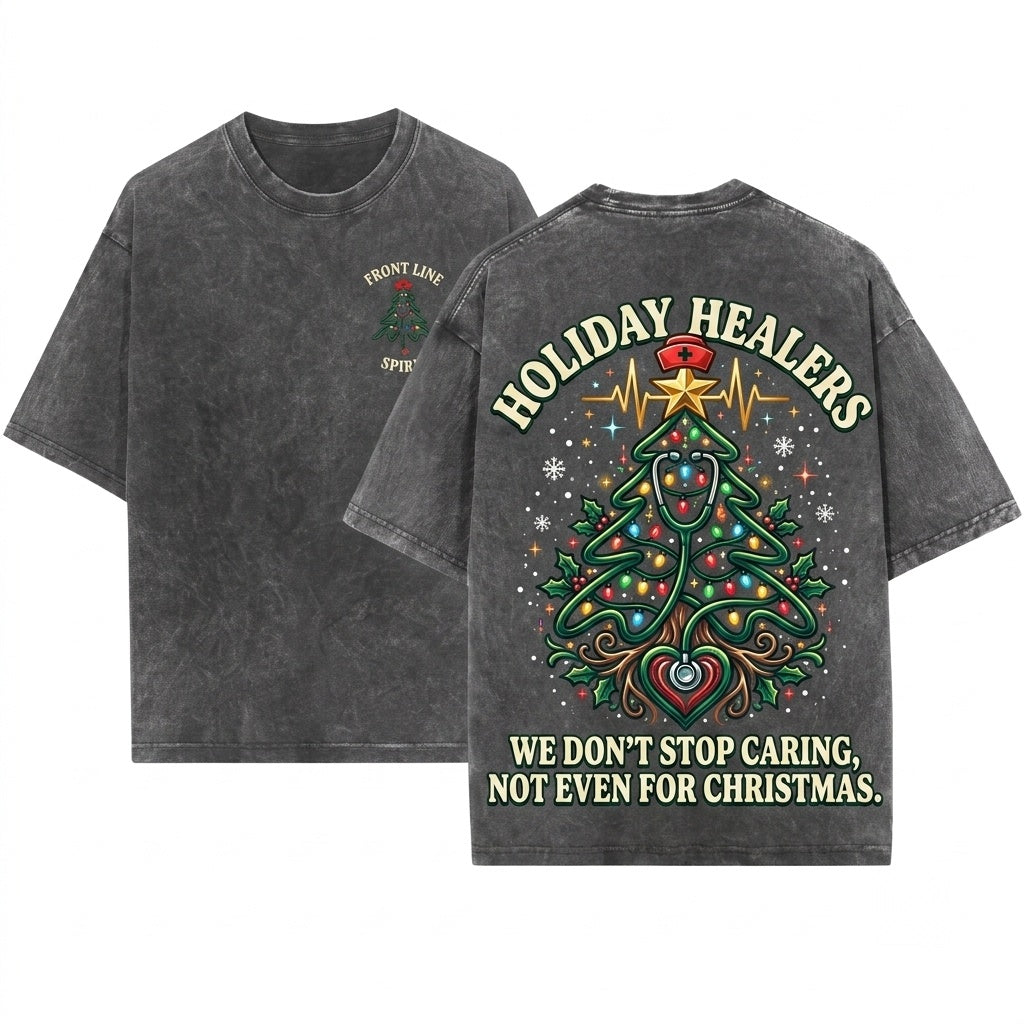 Embroidered Medical Nurse Christmas Stethoscope Tree Holiday Gift Unisex Wash T-Shirt