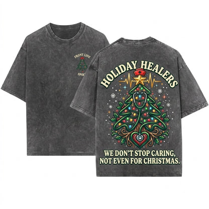 Embroidered Medical Nurse Christmas Stethoscope Tree Holiday Gift Unisex Wash T-Shirt