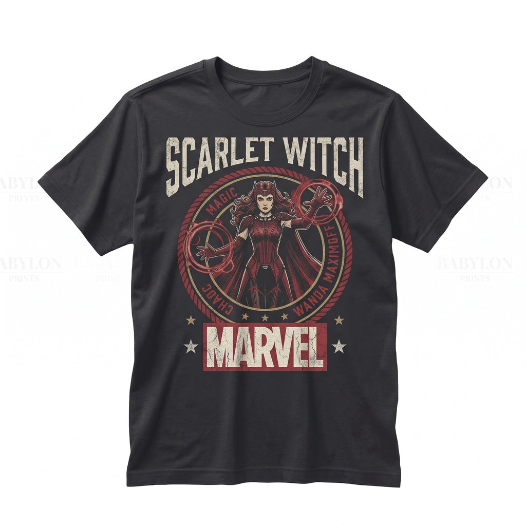 Vintage Scarlet Witch Wanda Maximoff Retro Comic Chaos Magic Graphic Apparel Gift Unisex TShirt