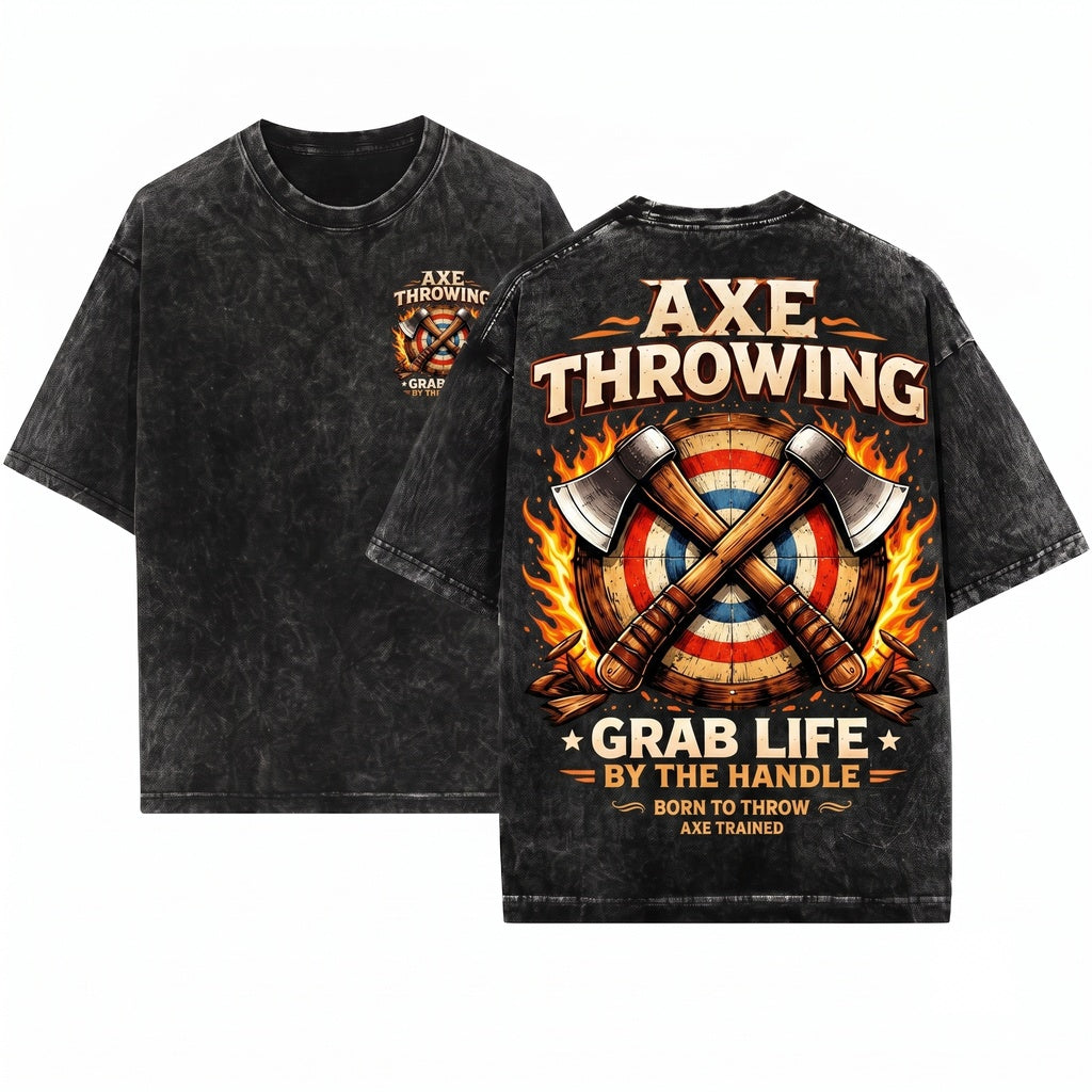 Ax Throwing Graphic Crossed Target Flames Sports Casual Gift Enthusiasts Unisex Wash T-Shirt