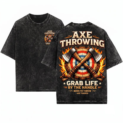 Ax Throwing Graphic Crossed Target Flames Sports Casual Gift Enthusiasts Unisex Wash T-Shirt