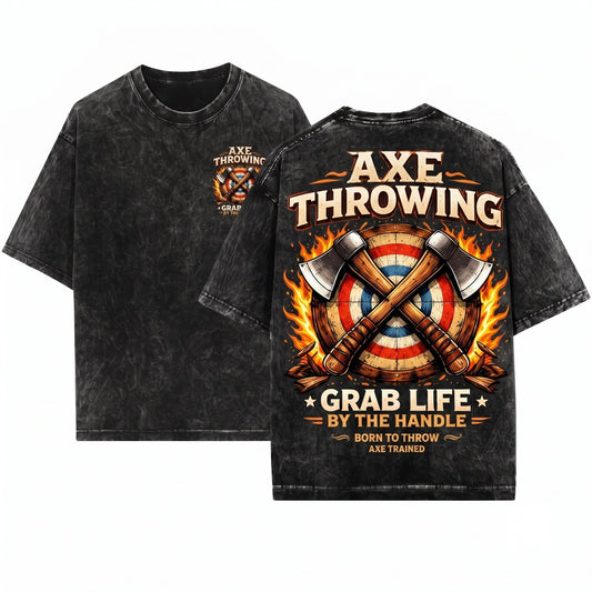 Ax Throwing Graphic Crossed Target Flames Sports Casual Gift Enthusiasts Unisex Wash T-Shirt