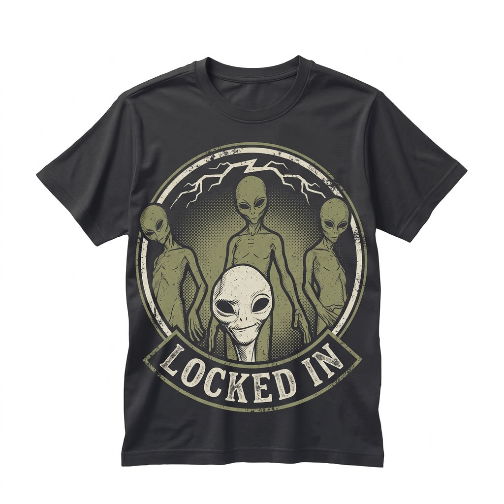Locked In Alien Brainrot Meme Viral Internet Graphic Print Casual Unisex TShirt