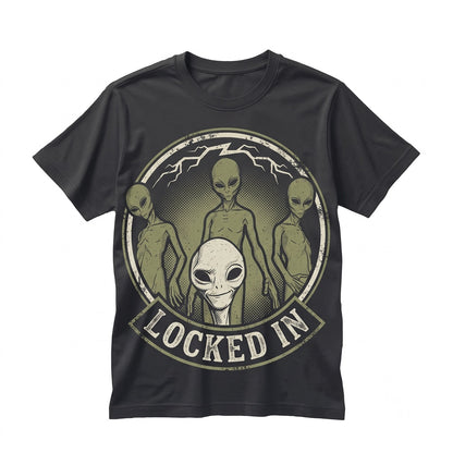 Locked In Alien Brainrot Meme Viral Internet Graphic Print Casual Unisex TShirt