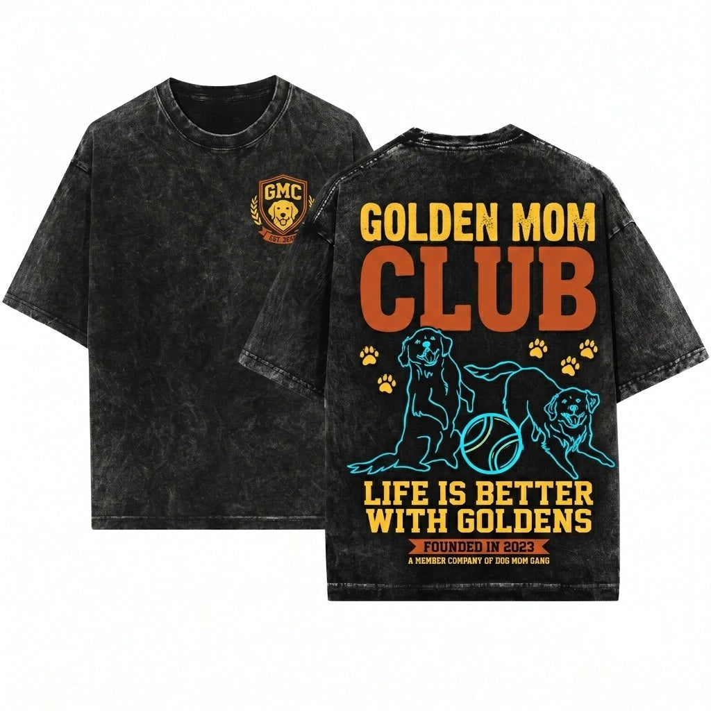 Golden Retriever Dog Fur Mom Mama Club Lover Graphic Gift Unisex Wash T-Shirt