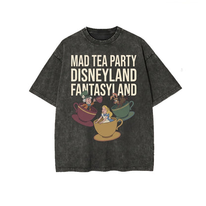 Oversized Alice in Wonderland Mad Hatter Tea Party Vacation Graphic Top, Vintage Fairy Tale Unisex TShirt