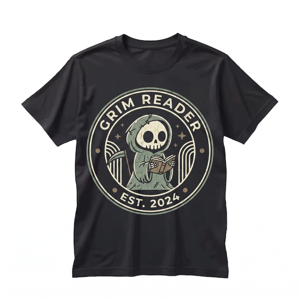 Grim Reader Reaper Bookish Spooky Ghost Book Lover Waterproof Water Bottle Decal Unisex TShirt