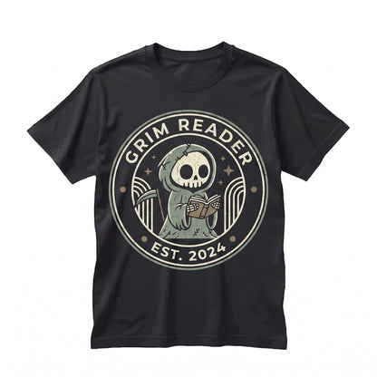 Grim Reader Reaper Bookish Spooky Ghost Book Lover Waterproof Water Bottle Decal Unisex TShirt