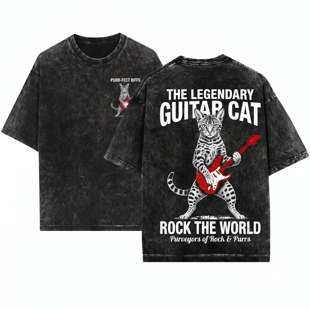Bengal Cat Rock Guitar Music Lover Funny Mom Dad Gift Unisex Wash T-Shirt