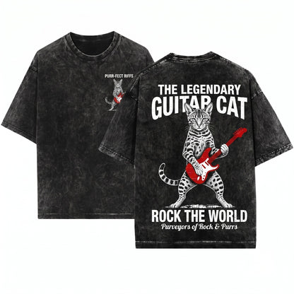 Bengal Cat Rock Guitar Music Lover Funny Mom Dad Gift Unisex Wash T-Shirt