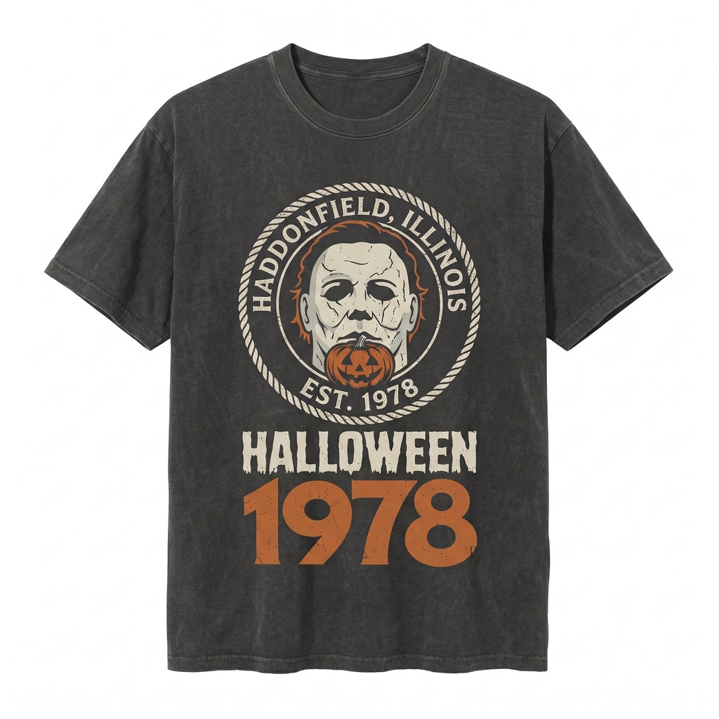 Vintage 1978 Haddonfield Halloween Horror Movie Pumpkin Retro Spooky Graphic Unisex TShirt