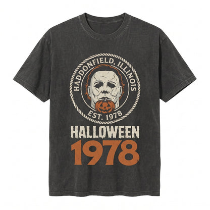Vintage 1978 Haddonfield Halloween Horror Movie Pumpkin Retro Spooky Graphic Unisex TShirt